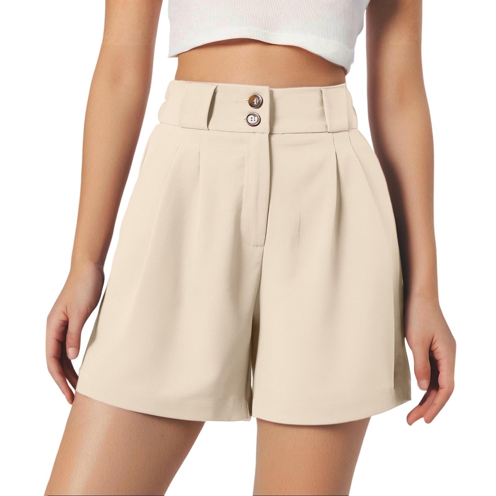 thumbnail image 1 of Pantalones cortos de cintura alta para mujer - Abertura lateral, bolsillos - Informal de negocios - Espalda elástica, cierre con cremallera - Tallas S-XXL, 1 of 6